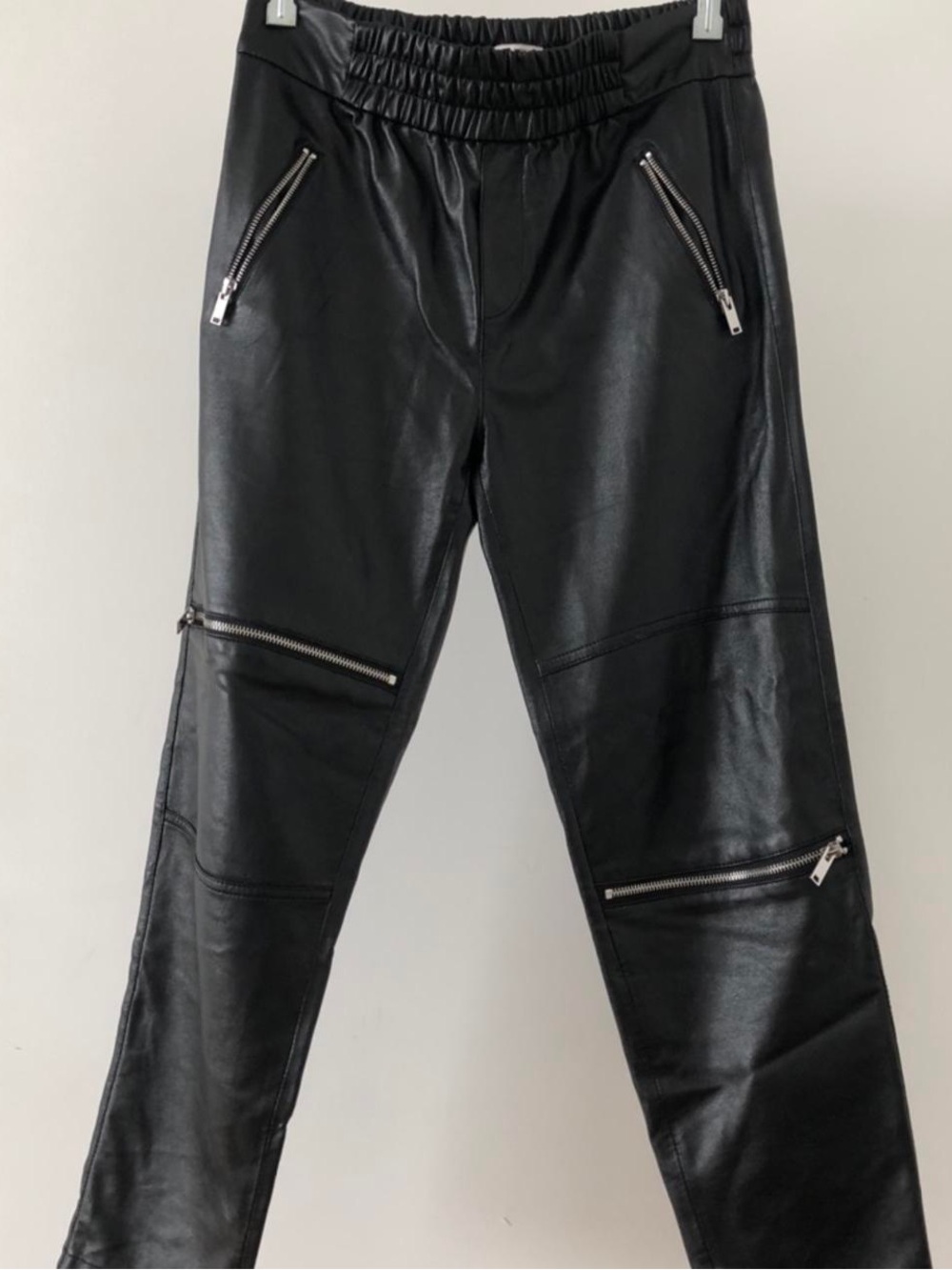 Zara Faux Leather Biker Trousers Zipper Black Pants Elastic Waist